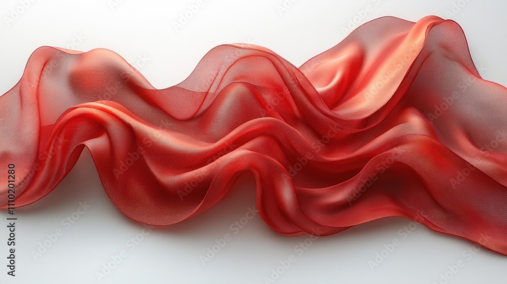 Poster flowing red silk fabric drapes elegantly with soft waves against a clean white background highlighti