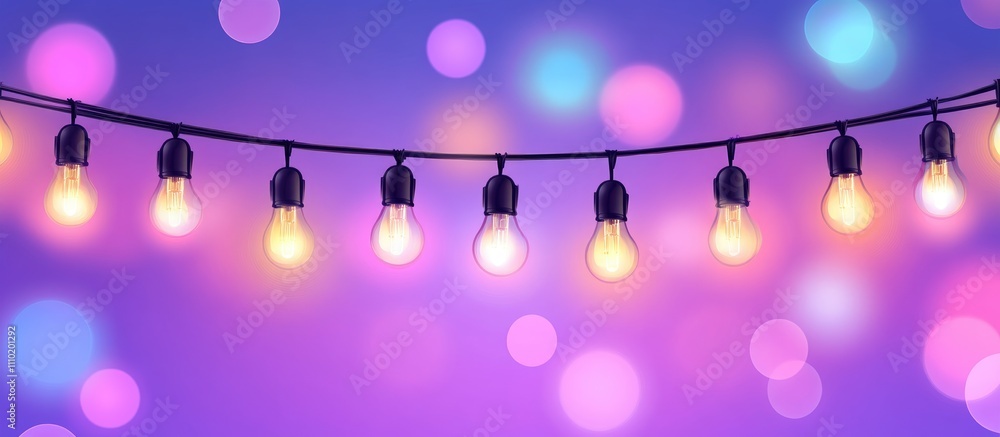 Poster colorful illuminated light bulbs on a string with a vibrant bokeh background creating a festive and 