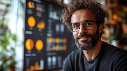 Business professional presenting digital data insights with modern technology in a contemporary work environment showcasing innovation and expertise