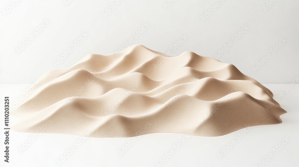 Poster abstract representation of a sand dune showcasing soft curves and textures against a minimalist whit