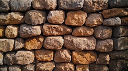 Natural stone masonry wall background texture in warm earthy tones suitable for construction and architectural design projects