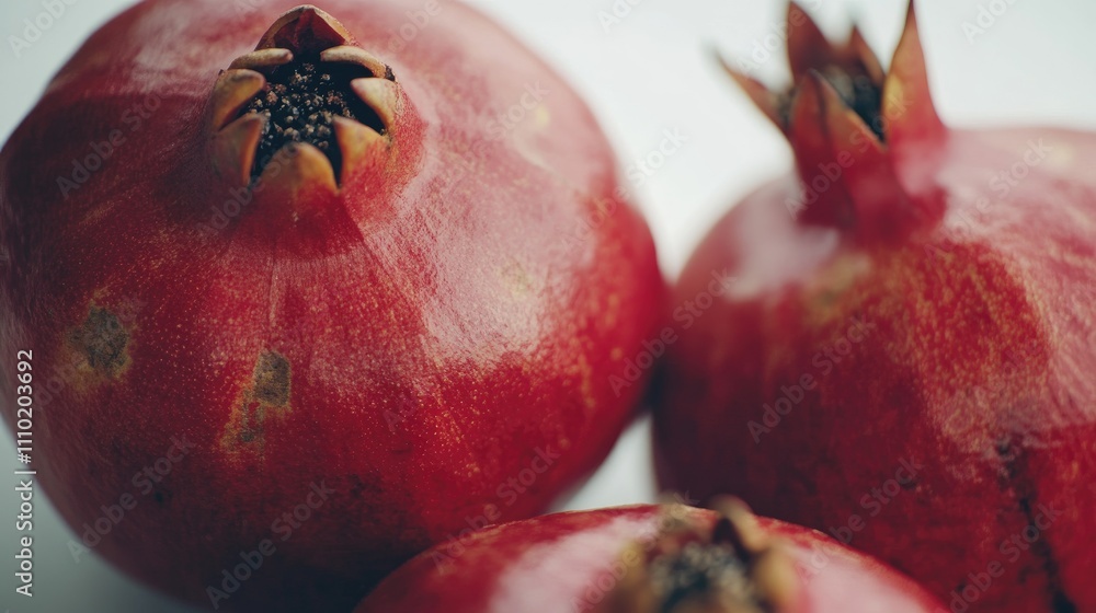 Aufkleber fresh ripe pomegranates arranged on a white surface showcasing their vibrant color and rich texture 