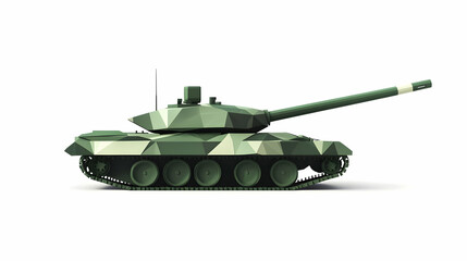 A geometric representation of a military tank in camouflage colors.