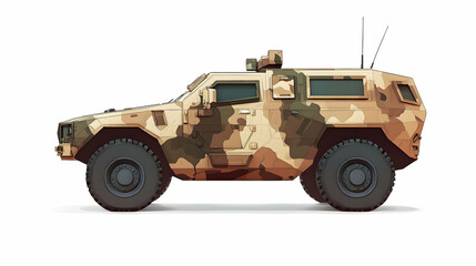 Fototapeta premium A side view of a military-style armored vehicle in a camouflage pattern.
