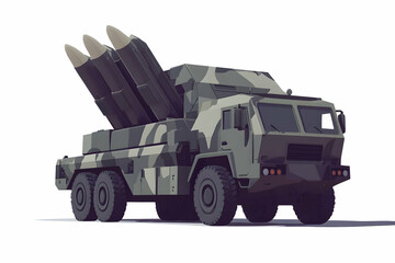 Obraz premium A military vehicle equipped with missile launchers, designed for tactical operations.