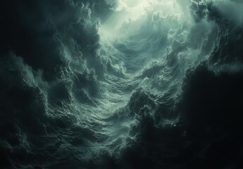 Fototapeta premium Dramatic Swirling Ocean Waves with Dark Skies, Captivating Stormy Sea Texture Reflecting Nature's Power and Turbulence, Evocative Water Scene
