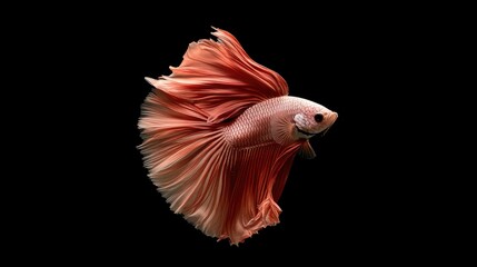 Fototapeta premium Elegant Red Siamese Betta Fish Swimming Gracefully in Dark Background Ideal for Aquatic Theme and Nature Photography Projects