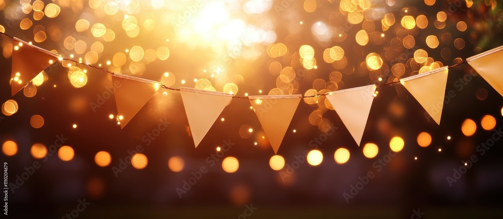 Poster festive new year celebration with glowing string lights and abstract flags creating a vibrant and jo