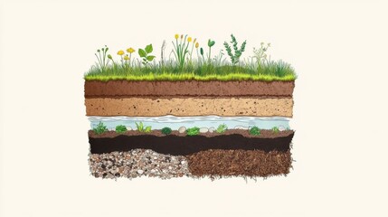 A step-by-step illustration of the composting process, with labeled layers of organic materials, water, and soil 