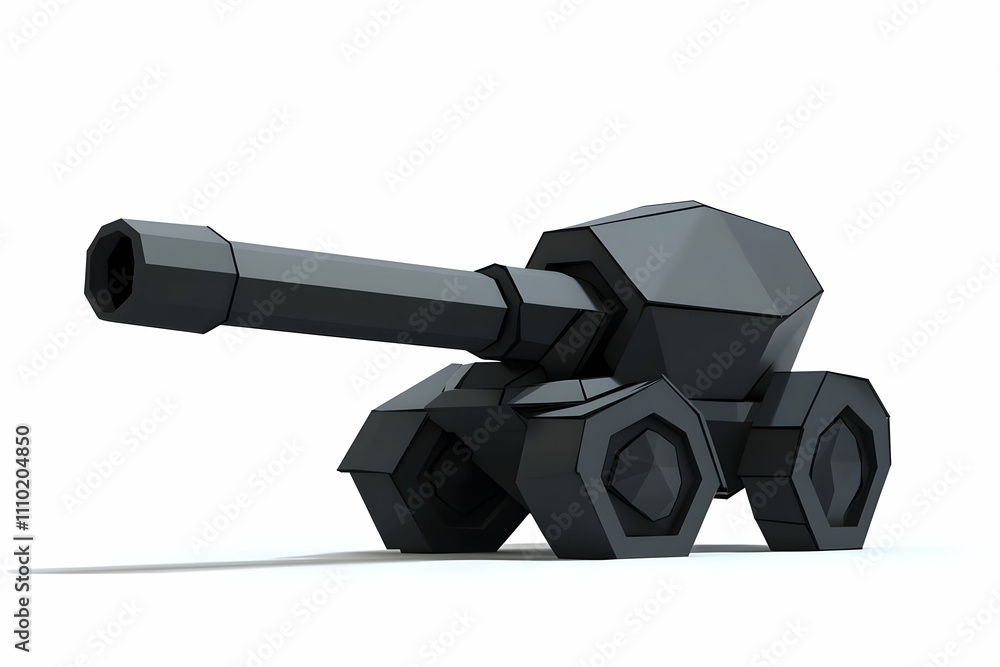 Poster a low-poly tank model designed for use in digital graphics or gaming applications.