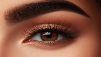 Obraz premium Close-Up of Beautiful Brown Eye with Long Lashes and Defined Brow