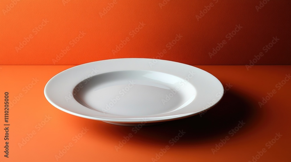 Aufkleber white ceramic plate on vibrant orange surface displaying minimalist design and color contrast for mo