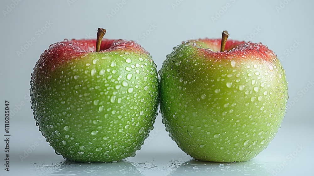 Poster fresh red and green apples with water droplets on a white background showcasing vibrant colors and t