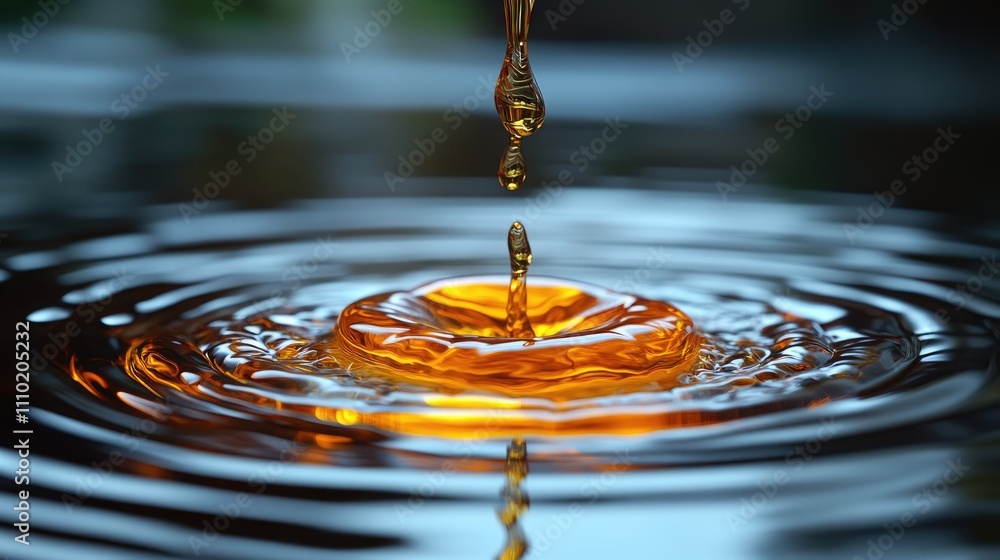Poster sesame oil droplet creating ripples in water showcasing vibrant colors and textures in a studio sett
