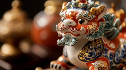 Obraz premium Hand-Painted Ceramic Figurine of a Mythical Creature in Detail