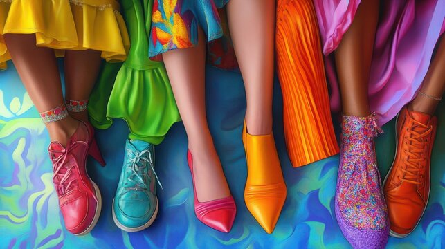 Crop women in colorful clothes and footwear