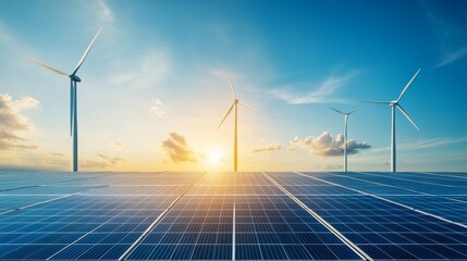A wind farm with two wind turbines in the background