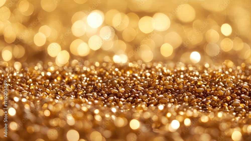Poster golden rice seeds texture with a soft bokeh background ideal for agricultural themes and natural pro