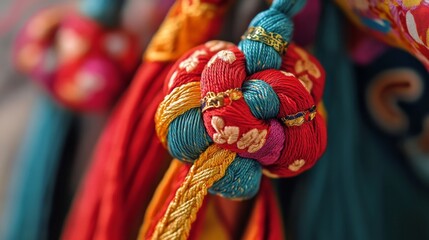Detailed View of Traditional Chinese Knot Ornament in Vibrant Colors