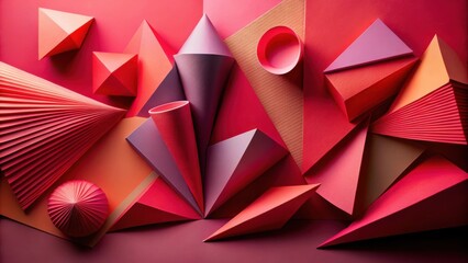 Abstract geometric composition of folded paper shapes in vibrant red hues, showcasing a dynamic interplay of form and texture.