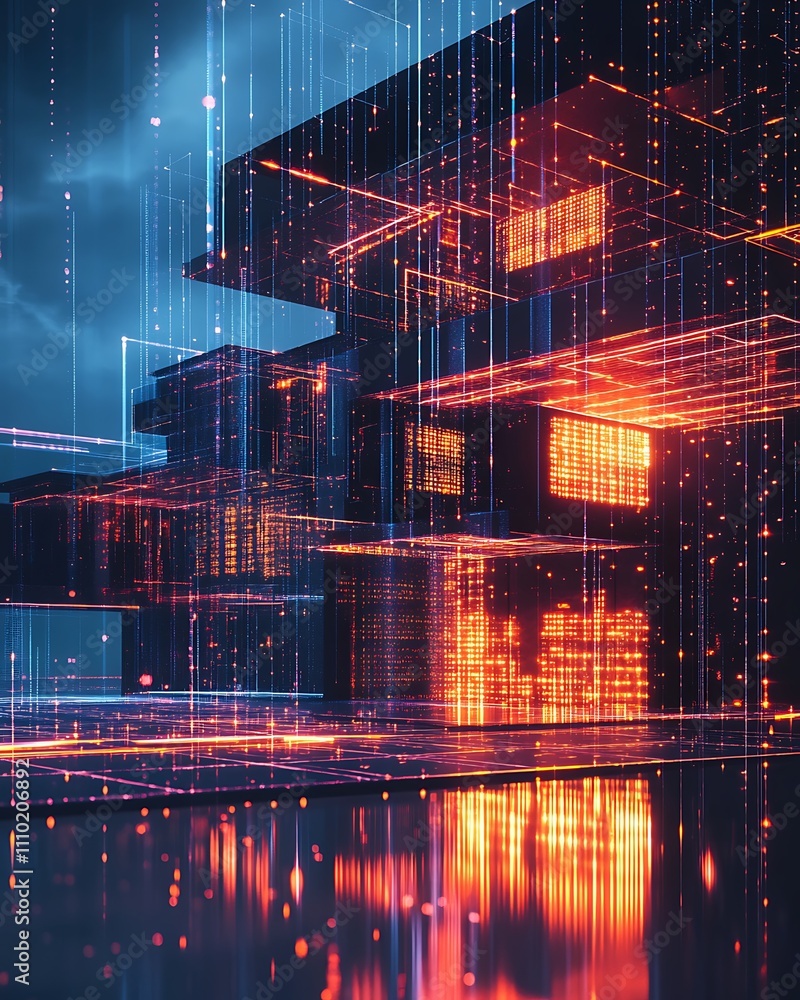 Poster ai powered financial, futuristic visualization of home loan management concepts with digital archite