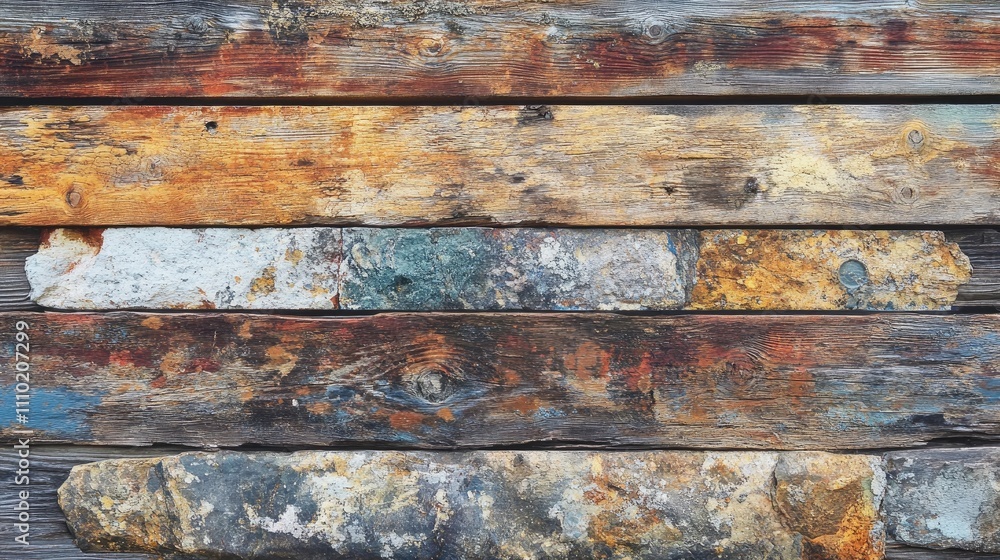 Poster weathered wood and stone texture with rust patterns for background design