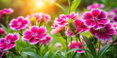 Obraz premium Pink and White Flowers Bloom in the Sunlight, Basking in the Warmth of the Golden Hour