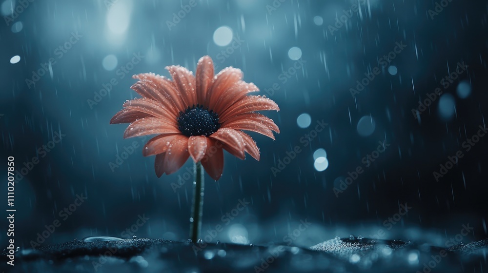 Leinwandbilder red flower in rain with bokeh effect showcasing delicate petals and shimmering droplets creating a s