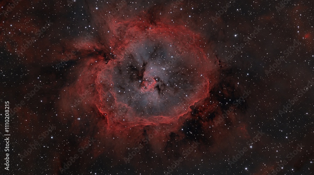 Aufkleber Astronomical image of the Rosette Nebula showcasing the hydrogen cloud in the Monoceros region with NGC 2244 open cluster details