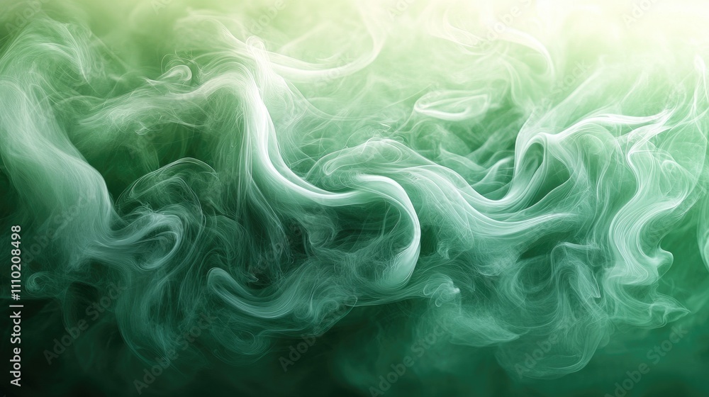 Poster abstract green smoke swirling gracefully on a light background creating a mesmerizing and ethereal v