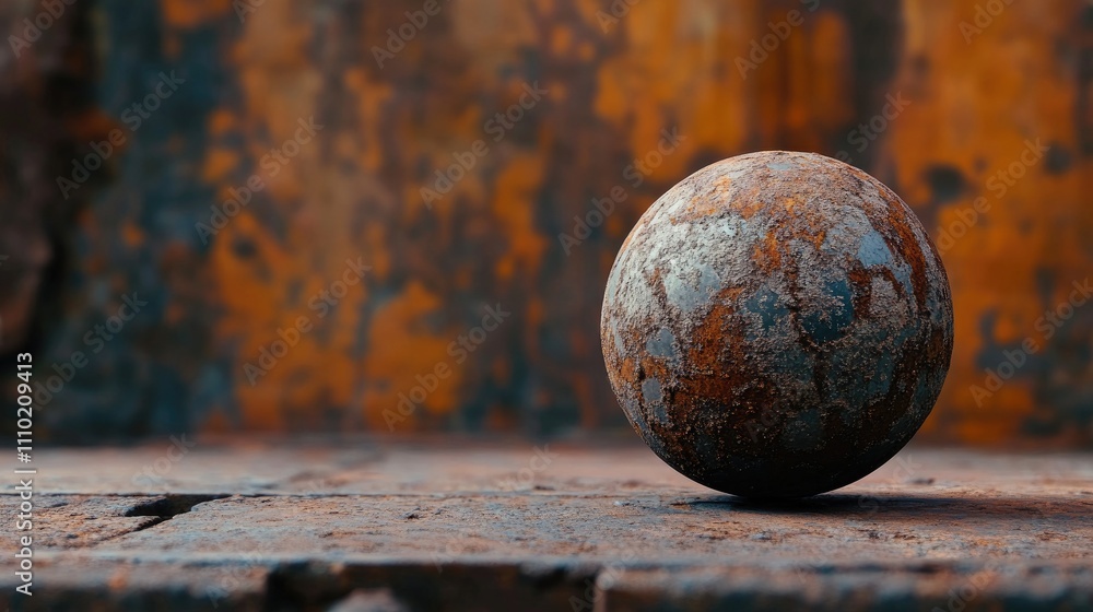 Aufkleber rustic metal ball on weathered surface with textured rusty background showcasing industrial decay an