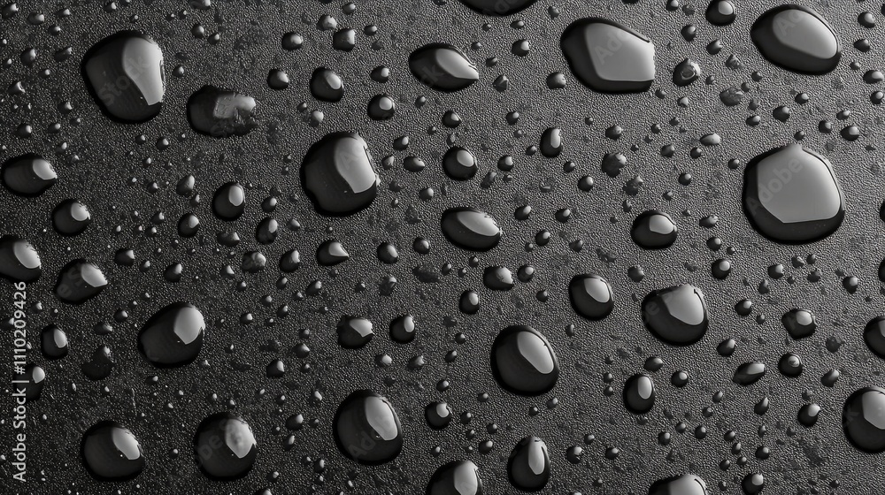 Aufkleber water droplets on a dark surface creating a textured background with ample copy space for marketing 