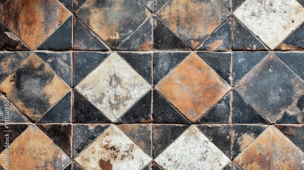 Poster aged and weathered tile floor texture featuring a geometric pattern for use in web design and backgr