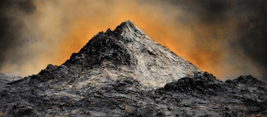 Majestic mountain peak with dramatic lighting and contrasting textures against a moody sky showcasing nature's raw beauty