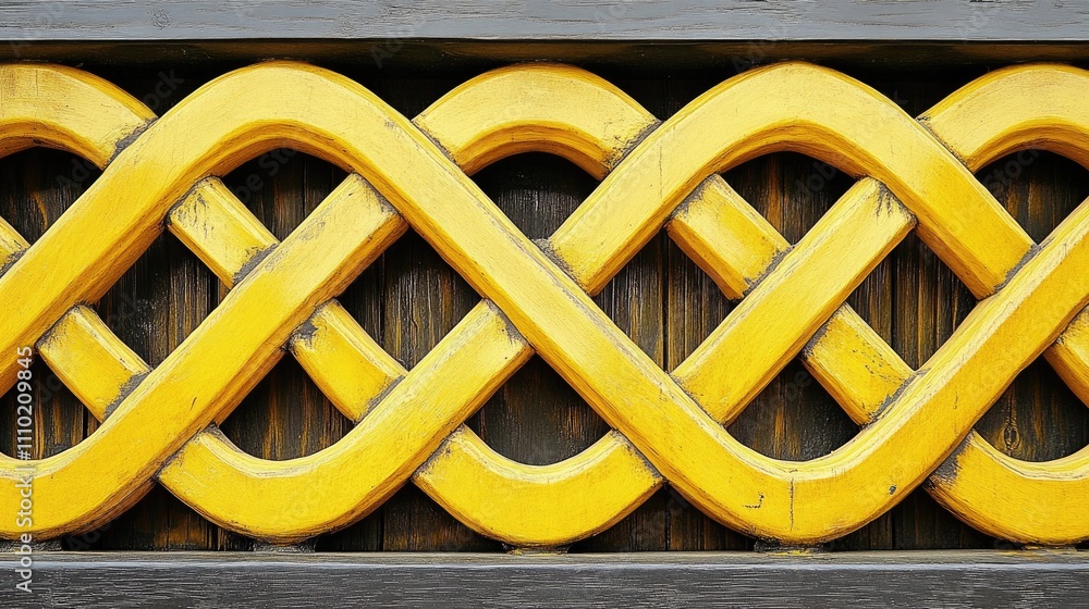Poster colorful yellow lattice pattern on wooden wall texture creating a stylish and artistic decorative ba