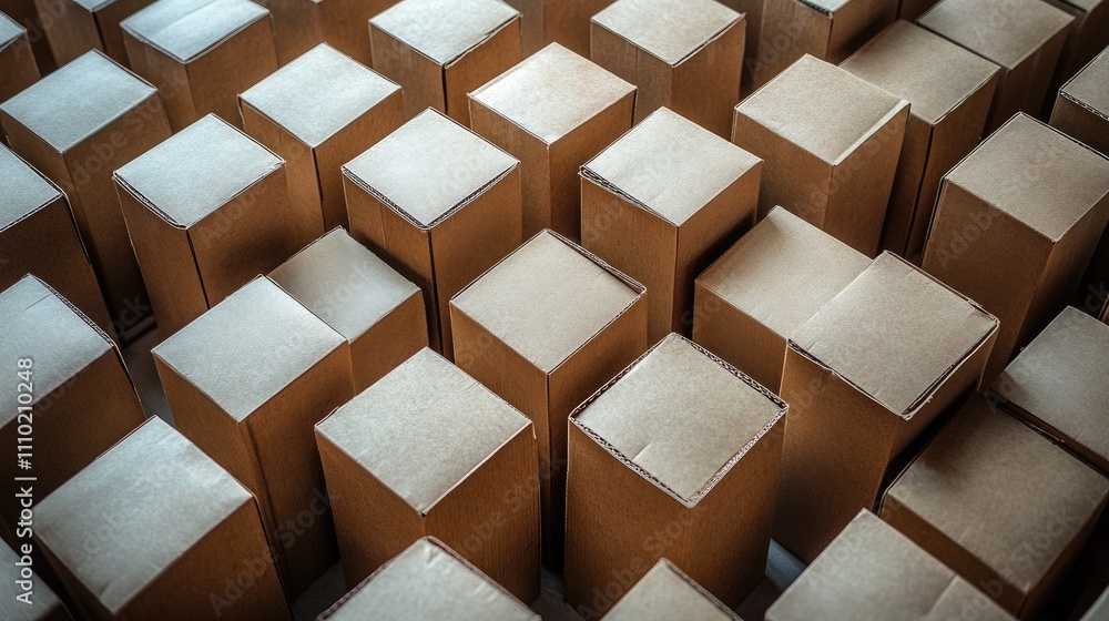 Poster packaging boxes arranged in a neat grid pattern showcasing brown and white cardboard materials for s