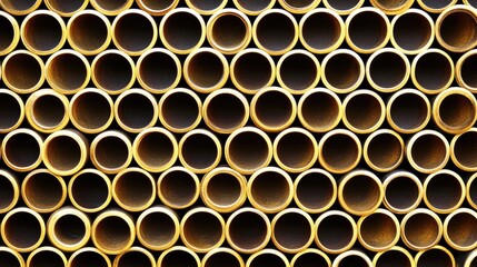Steel pipes arranged in a seamless pattern showcasing industrial design and texture ideal for construction and engineering themes