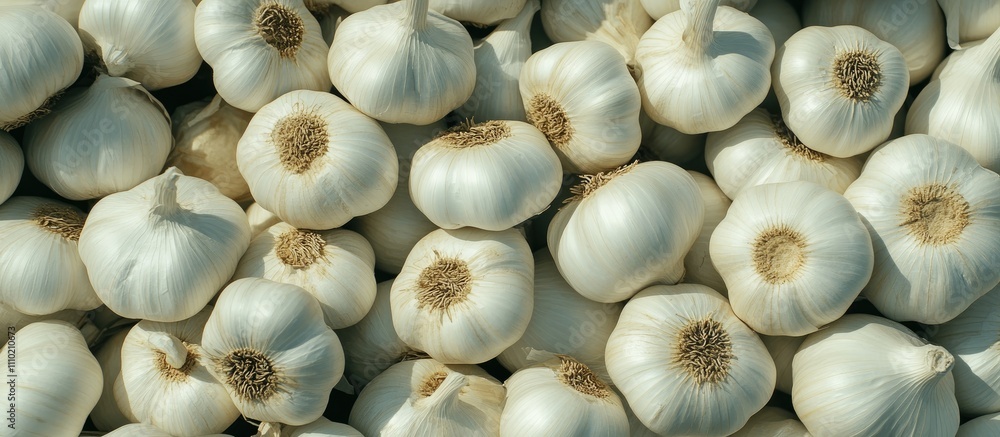 Poster fresh garlic cluster overhead view with natural lighting ideal for culinary or health-related themes