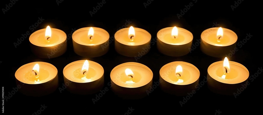 Poster twelve illuminated candles arranged neatly on a dark background creating a serene and peaceful ambia