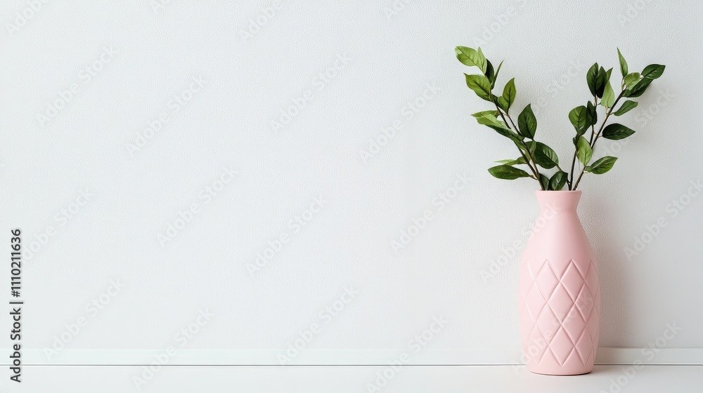 Aufkleber panoramic image of a pink vase with greenery on a minimalistic white background featuring an empty w
