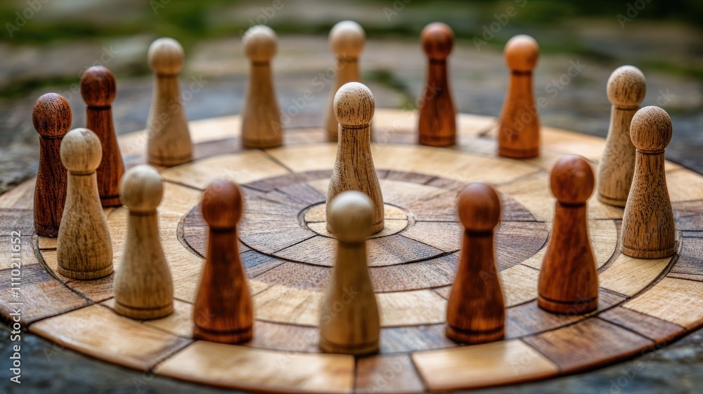 Poster marketing strategy concepts with game pieces representing customer segmentation and relationship man