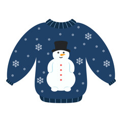 Festive Christmas sweaters featuring snowmen, trees, and gifts
