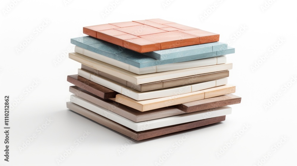 Aufkleber colorful stack of tiled materials arranged creatively over a clean white background for architectura