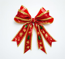 Christmas bow with glittery accents isolated on a white background
