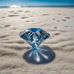 A diamond flower on a pristine white sand beach under a bright blue sky.