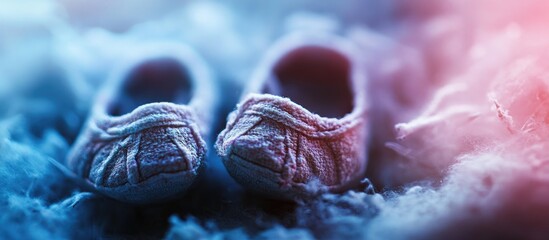 Delicate baby shoes symbolizing anticipation and love for an unborn child with a serene and dreamy background setting.