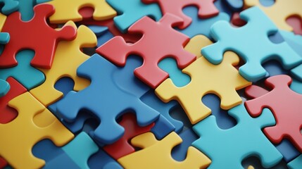 A vivid visualization of abstract, multi-colored puzzle pieces interlocking to form a unified, intricate pattern on a clean surface