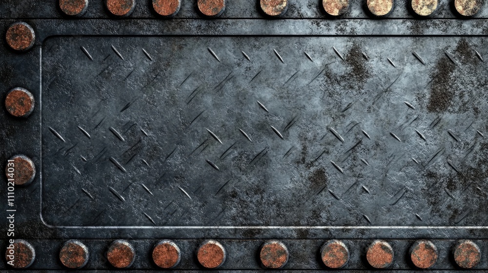Aufkleber weathered metal background with textured surface and rusted rivets for building materials and indust