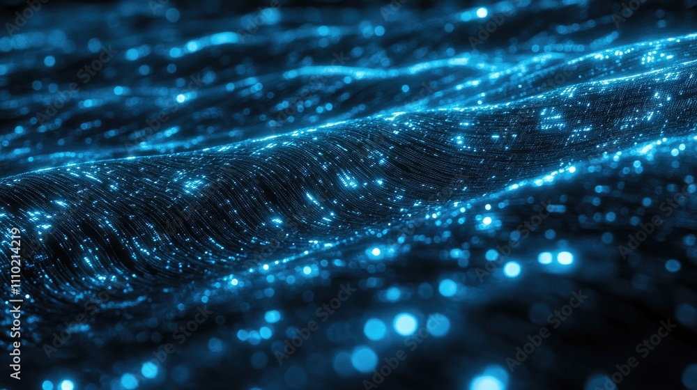 Aufkleber dynamic abstract wave of glowing blue particles illustrating modern digital technology and software 