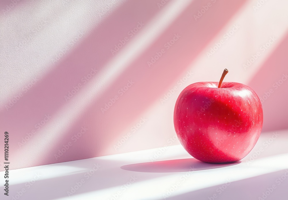 Aufkleber fresh and juicy red apple on a minimalist background with soft light and shadows creating a calm and